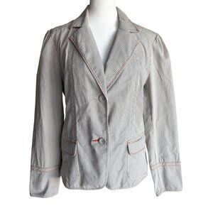 Chico's‎ Size 1 Cheer Stripe Iana Jacket Woodhaven Brown NWT Paisley Accent